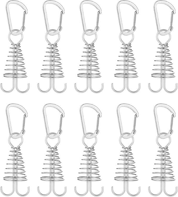 Morobor Deck Anchor Pegs, 10pcs Windproof Aluminium Alloy Fish Bone Tent Stakes with Spring Buckle Portable Wind Rope Anchor for Outdoor Camping