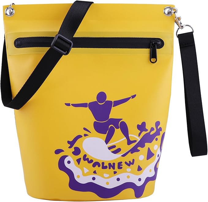 WALNEW Waterproof Dry Bag with Watertight Zipper, Lightweight Waterproof Pouch for Women Men, IPX5 Crossbody Dry Sack Keeps Gear Dry for Kayaking, Beach, Boating, Camping, Fishing, Hiking (YELLOW)