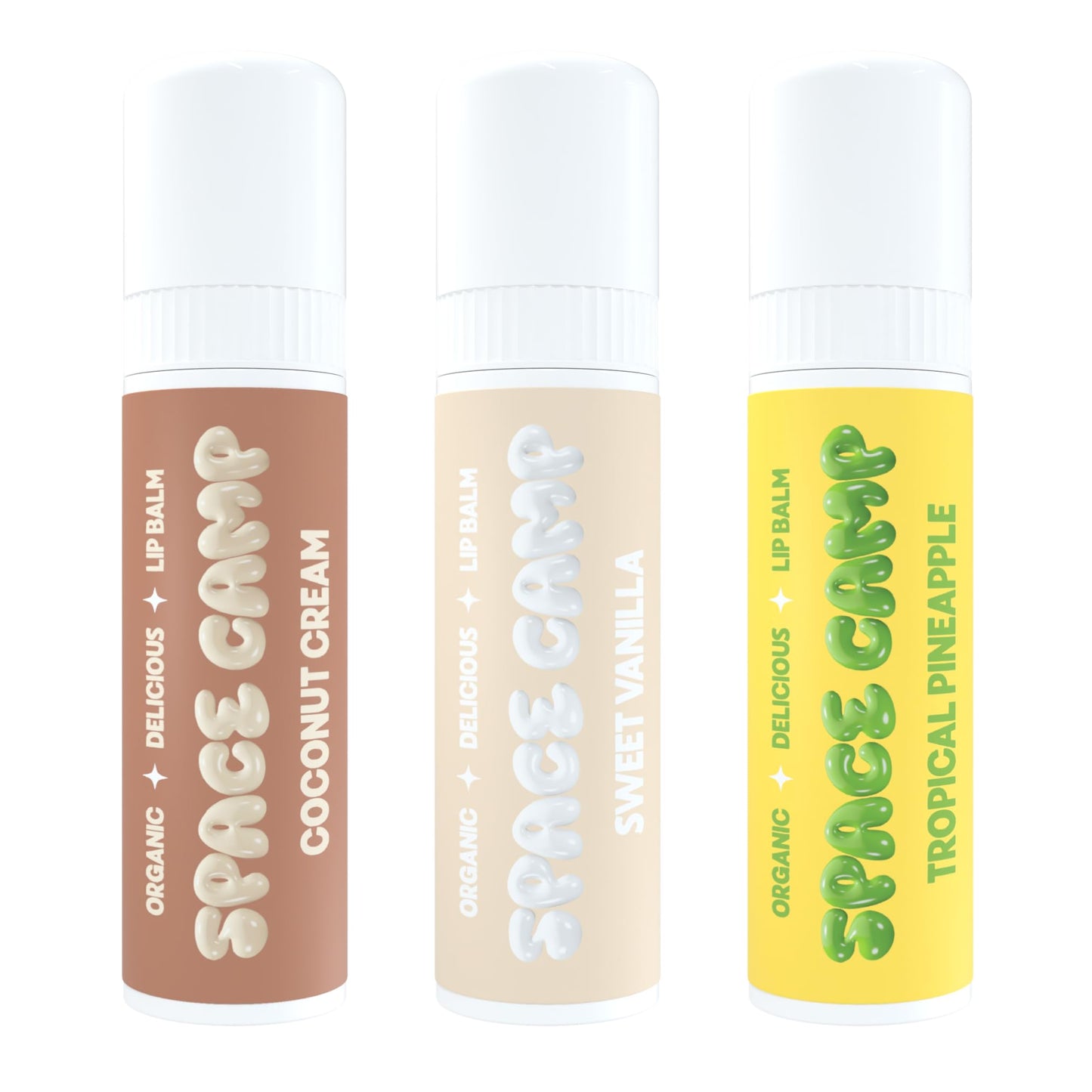 Space Camp Wellness Jumbo Lip Balm - Pool Club Pack Variety Flavored Balm (Tropical Pineapple, Sweet Vanilla, and Coconut Cream) - 3 Pack