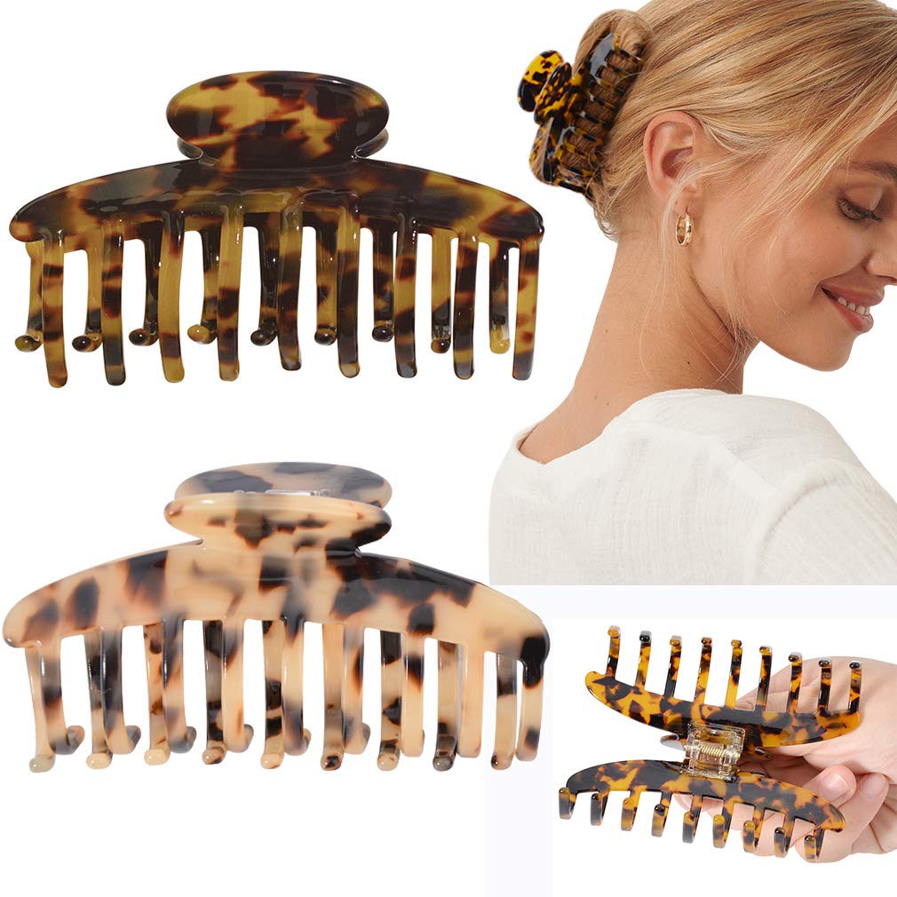 Big Claw Hair Clips 3.8 Inch Tortoise Banana Hair Clips For Women Girls Thin Hair French Design Celluloid Leopard Print Strong H