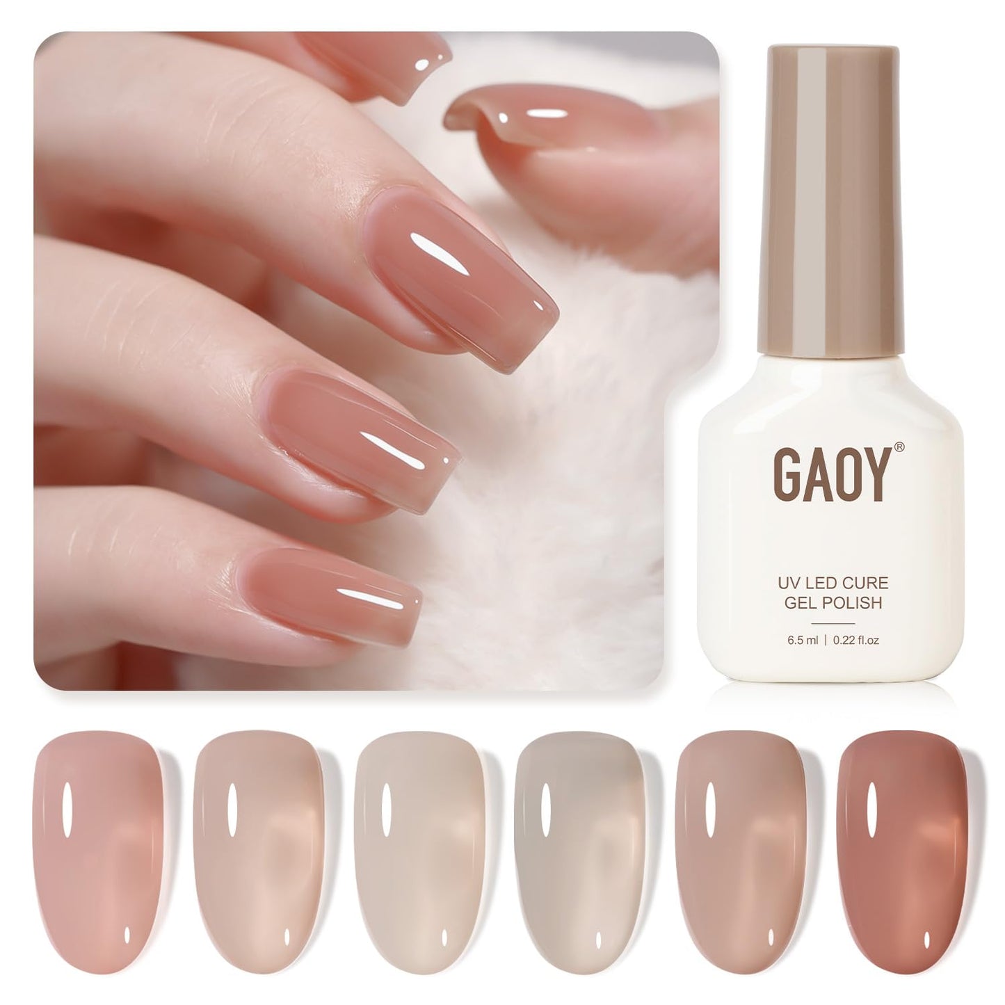 GAOY Rose Quartz Jelly Gel Nail Polish of 6 Transparent Nude Pink Gray Colors Sheer Gel Polish Kit for Salon Manicure and Nail Art DIY at Home