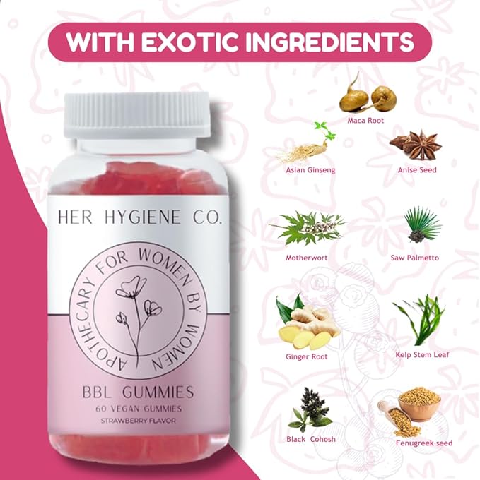 Big Booty Enhancer Gummies for Women, Glute Boost Multivitamin for Bigger, Firmer Curves & Workout Support, Butt Enhancing Gummy, Strawberry-Flavored Vegan 60 Gummies