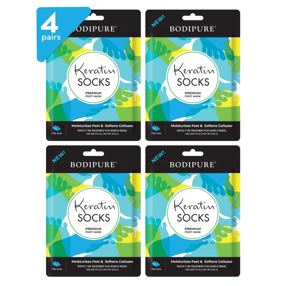 Bodipure Premium Keratin Foot Mask Socks | At Home Spa Moisturizer Socks For Dry Cracked Feet, Callus & Heel Softening | Easy-To