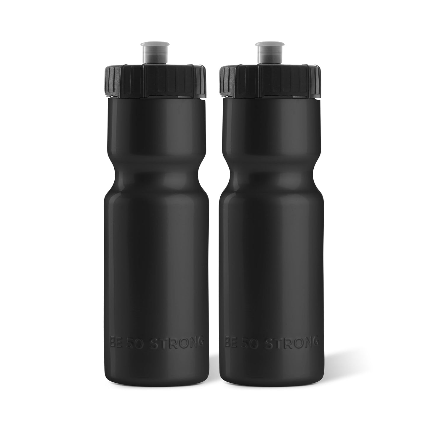 50 Strong Sports Squeeze Water Bottle 2 Pack – 22 oz. BPA Free Easy Open Push/Pull Cap – USA Made (Black)