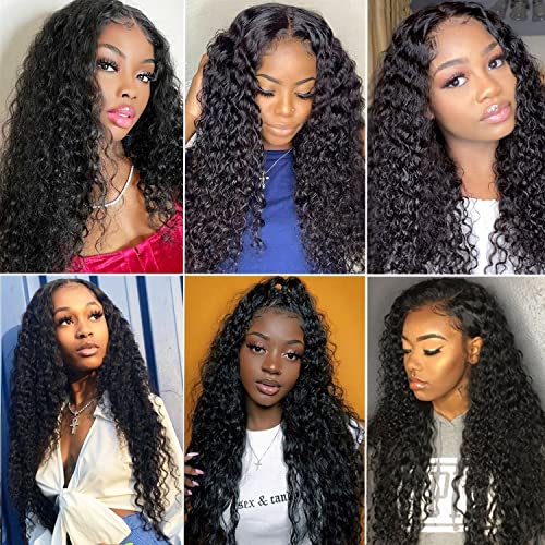 20Inch 13x4 Deep Wave Wet and Wavy Lace Front Wigs Human Hair for Black Women Glueless Brazilian Virgin Wear and Go HD Curly Lace Frontal Wig Pre Plucked with Baby Hair