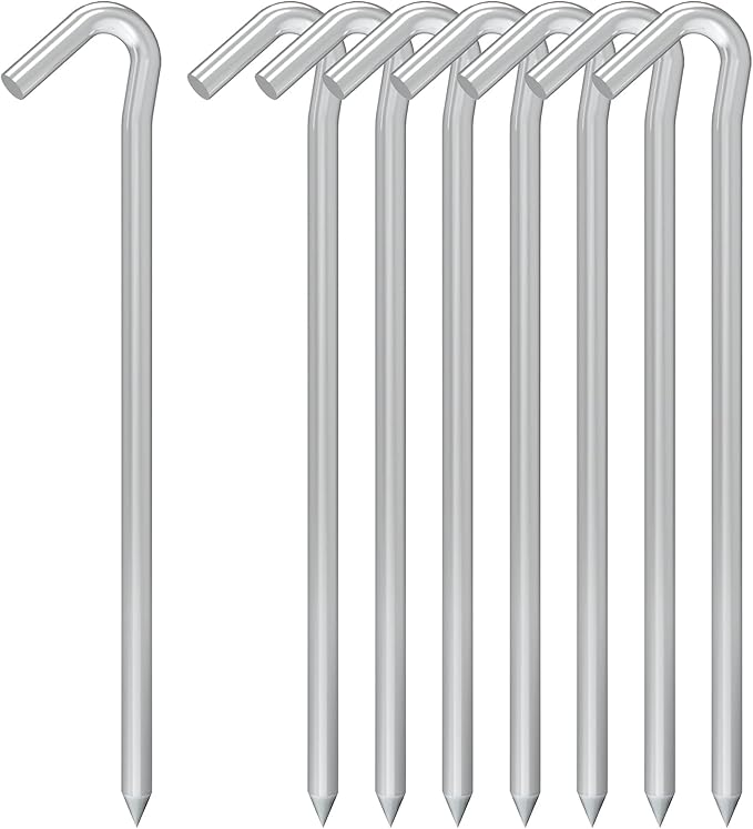 9 Inches 8 Pack Heavy Duty Tent Stakes, Metal Ground Stakes for Camping, Garden or Inflatable, Galvanized Steel Pegs for Yard and Outdoor Decorations