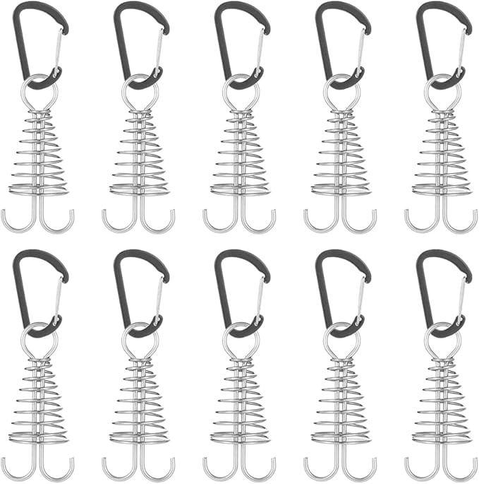 Morobor Deck Anchor Pegs, 10pcs Windproof Aluminium Alloy Fish Bone Tent Stakes with Spring Buckle Portable Wind Rope Anchor for Outdoor Camping