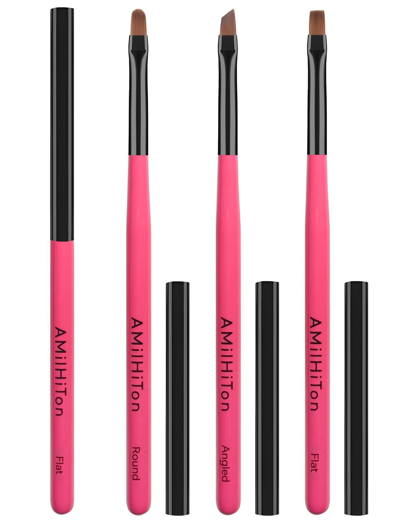 3PCS for OPI Nail Polish Remover Brush, AMilHiTon Nails Clean Up Brushes, Round/Angled/flat Acetone Resistant Nail Art Designs, and Tidying Up Polish Mishaps on Cuticles(Rose Red)