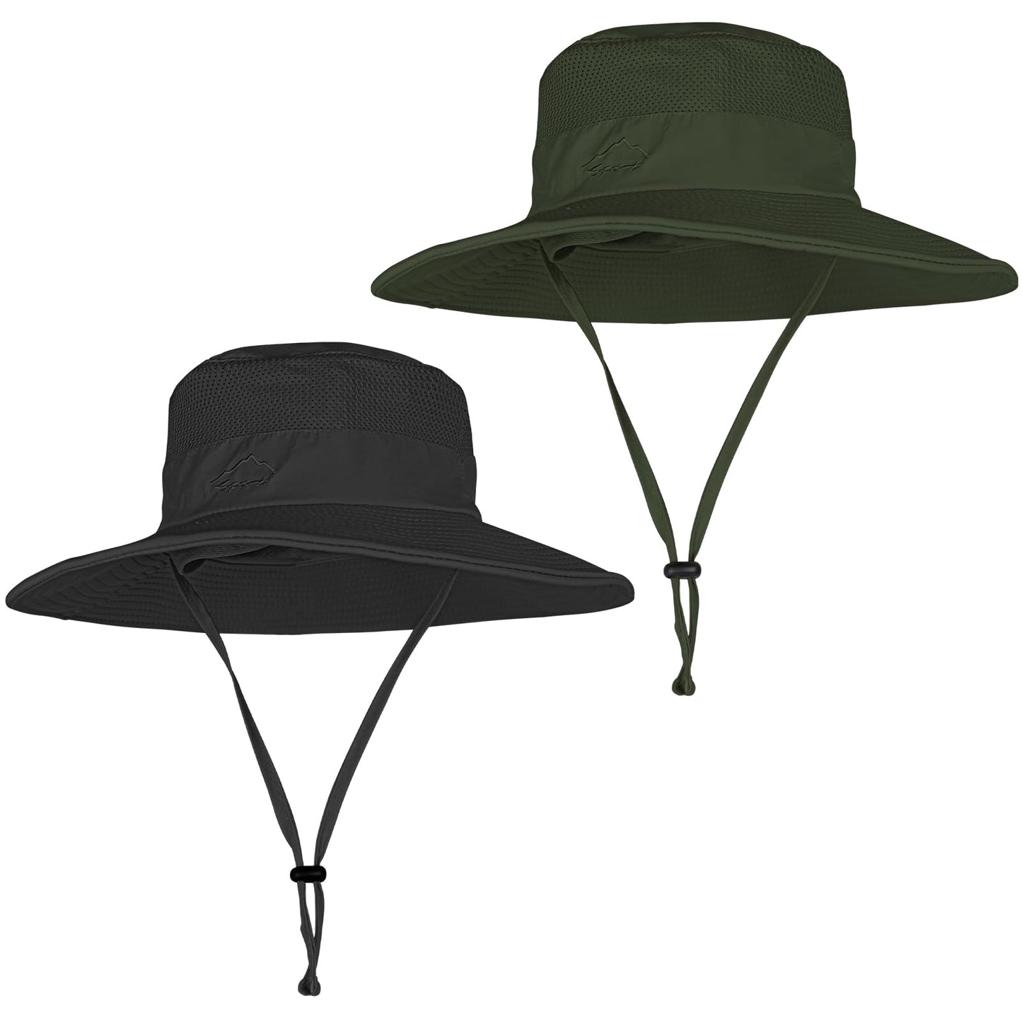 2 Pack Sun Hats for Men Women Fishing Hat UPF 50+ Breathable Wide Brim Summer UV Protection Hat Black/Army Green