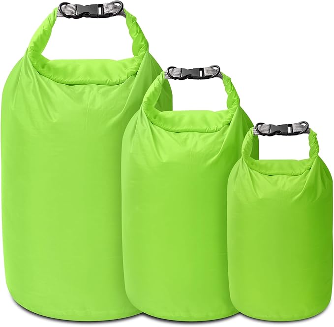 Dry Bag Set, Waterproof Small Lightweight Dry Bags for Paddle Board Kayaking, Fishing, Camping (Green, 2L+5L+10L)