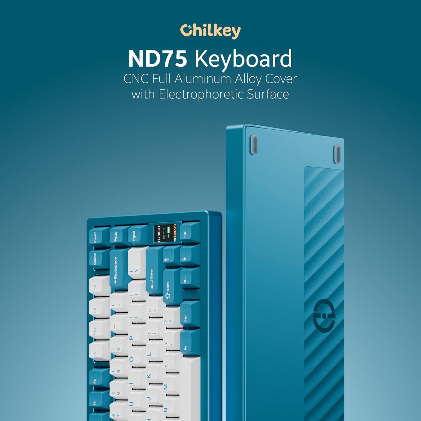 Chilkey ND75 Aluminum Keyboard 75% Percent Wireless Gaming Mechanical Keyboard with LCD Screen, Quick Assembly, BT/2.4G/USB-C, Hot Swappable Per-Key RGB Custom Blue Key Board for Laptop Office PC