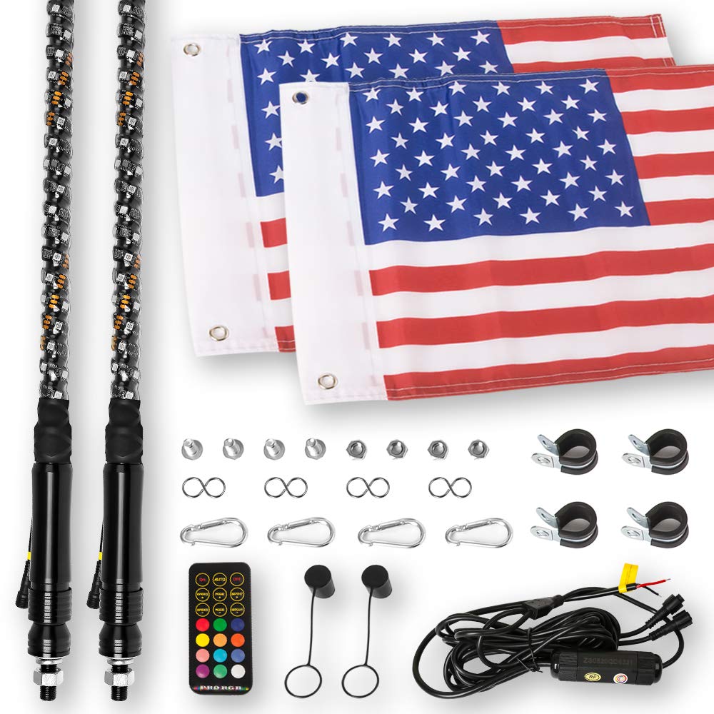 MAXHAWK 2X 5ft LED Whip Light 360° Spiral Chasing/Dancing Lighted Antenna RGB LED Whips with Flag for UTV ATV Off Road Truck Sand Buggy Dune Quad 4X4 Boat