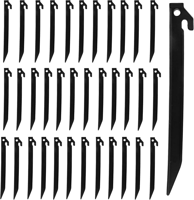 36 Pcs Plastic Tent Stakes, 9 Inch Heavy Duty Plastic Camping Stakes Tent Pegs for Sand, Beach, Woods, Black