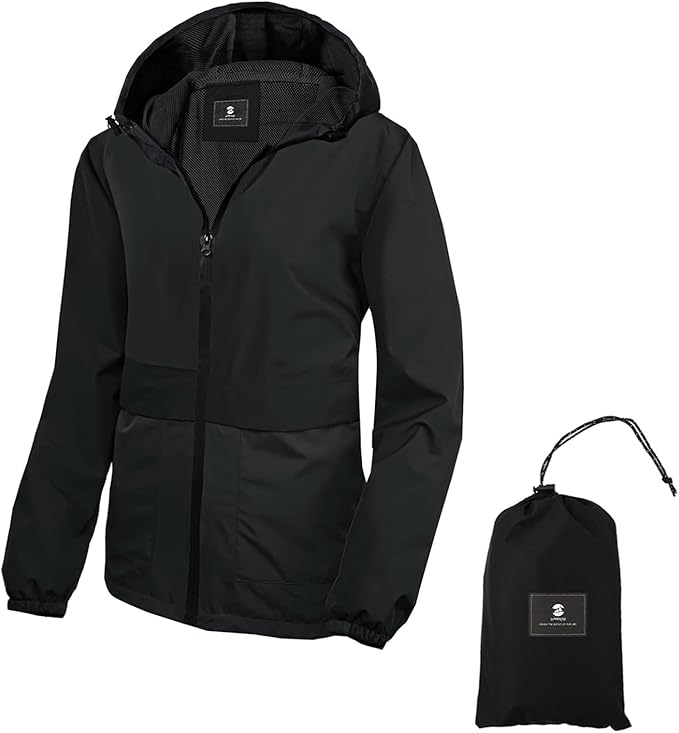 SaphiRose Lightweight Rain Jacket Women Waterproof Breathable Raincoat Packable Hooded Windbreaker