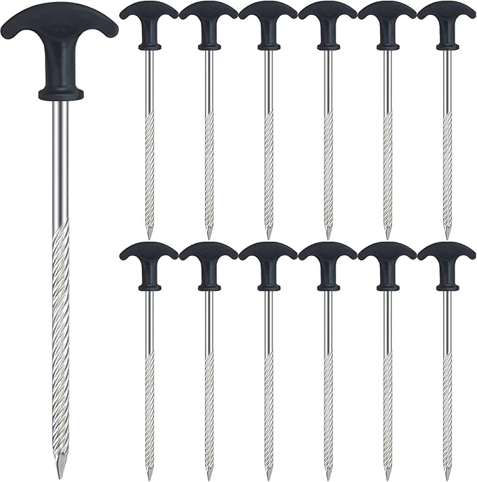 12pcs Heavy Duty Stakes AVOFOREST 8 inch Tent Stakes Portable Camping Stakes for Camping Patio, Garden, Canopies, Grassland, Outdoor (Black)