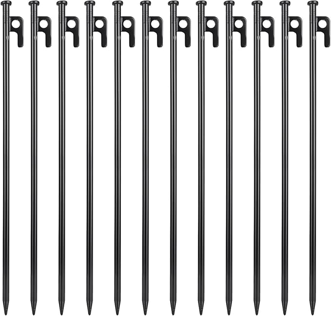 12 Pcs 16 Inch Tent Stakes Heavy Duty Metal Tent Pegs,Camping Steel Tent Stakes for Unbreakable and Inflexible Camping Backyard Rocky Ground