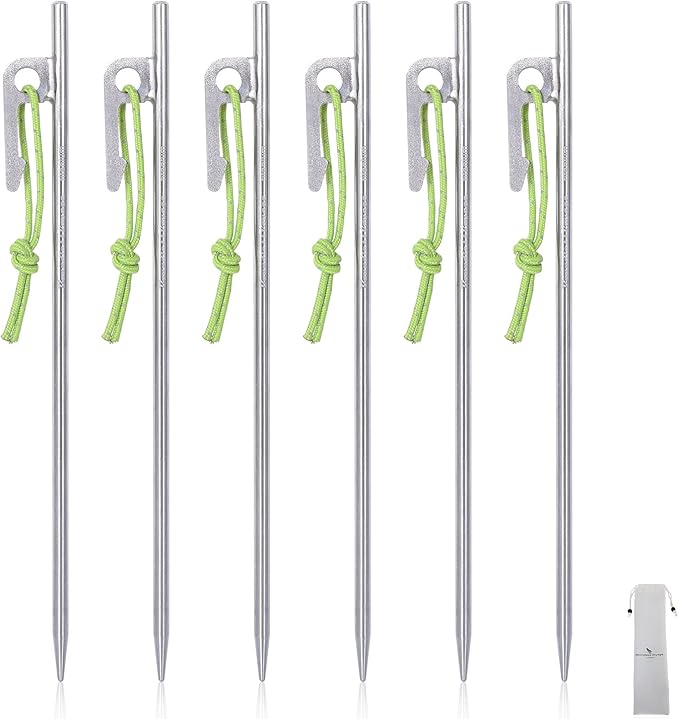 Boundless Voyage 6pcs Titanium Alloy Tent Pegs Outdoor Camping Awning Tent Stakes Lightweight Hiking Climbing Tent Nail Ti4014P