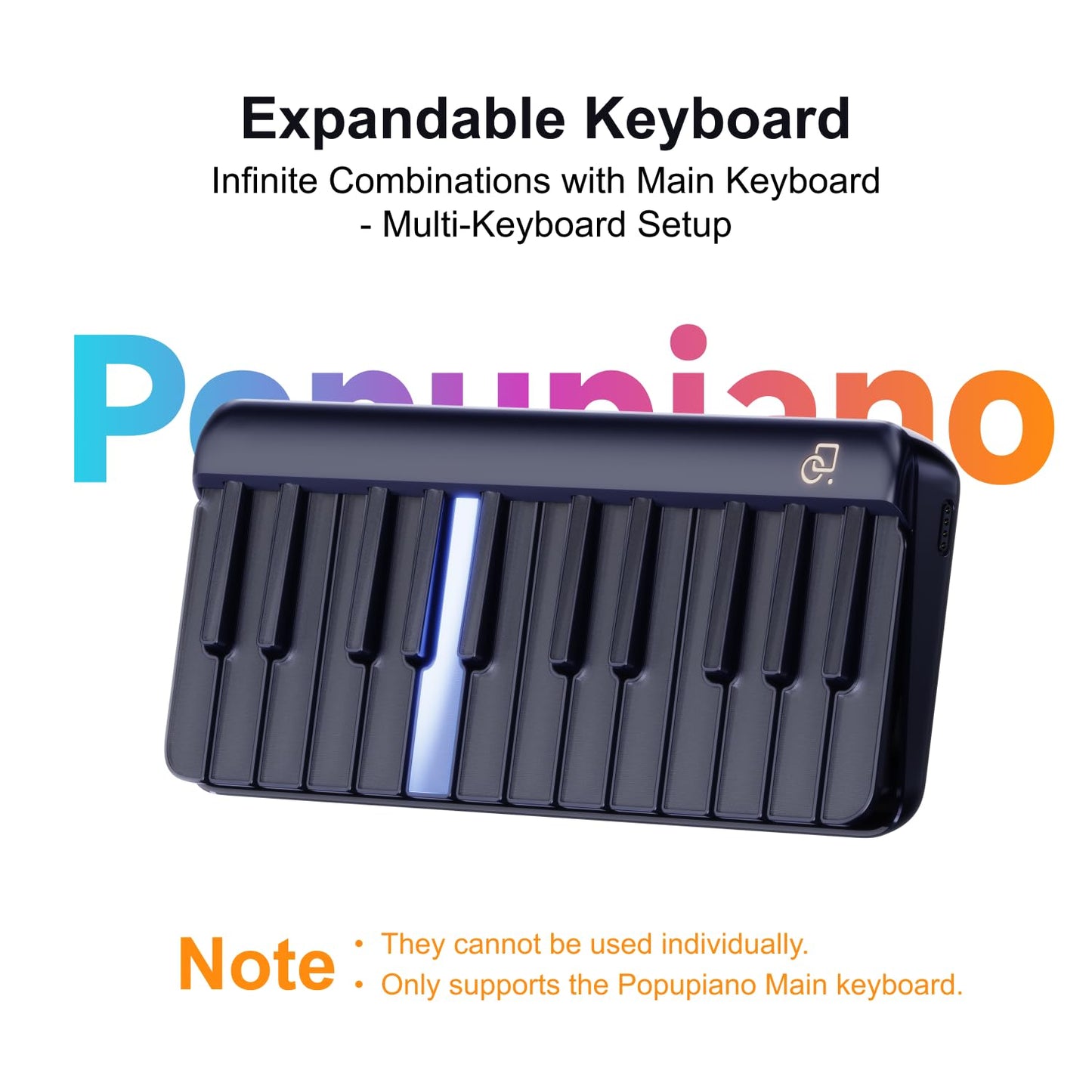 PopuPiano 24‑Key Expandable Smart Portable Modular Keyboard Extension Accessory (Requires Base Kit) RGB LED Keys One‑Man Band Mode MIDI & Bluetooth LE Compatible AI Composition 100+ Instrument Voices