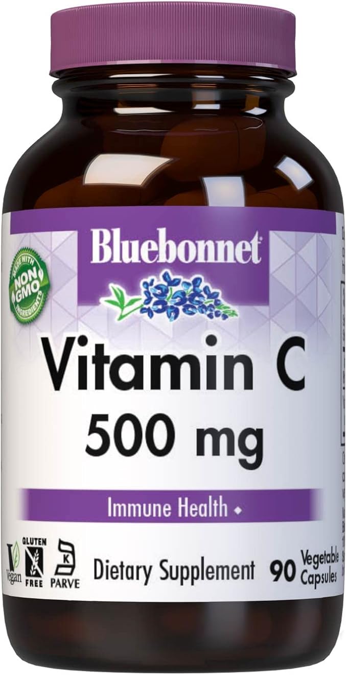 Bluebonnet Nutrition Vitamin C 500 mg Vegetable Capsules, Ascorbic Acid, for Immune Health & Skin Health, Vegan, Vegetarian, Non GMO, Gluten Free, Soy Free, Milk Free, Kosher, 90 Vegetable Capsules