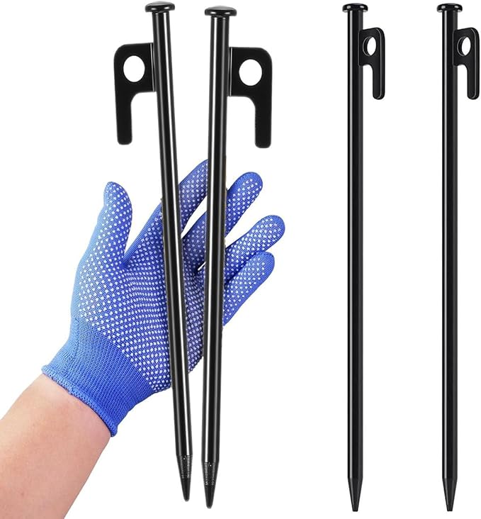 4 Pack 8 Inch Tent Stakes Heavy Duty Camping Stake Forged Steel Tent Pegs Steel Tent Spikes for Camping, Yard Decoration, Snowfield, Picnic Unbreakable and Inflexible (4 PCS 8 Inches Black)