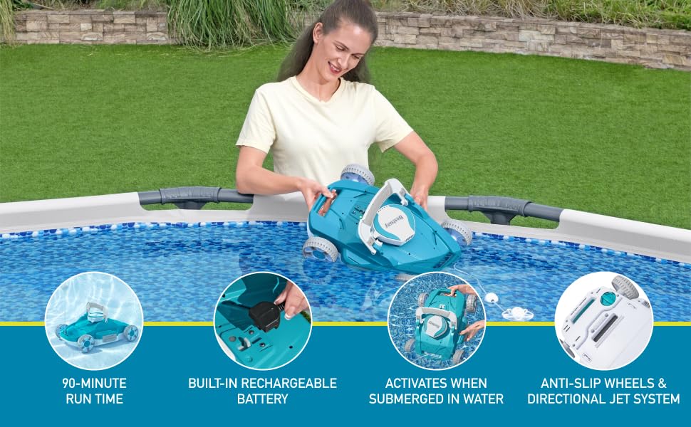 Bestway: AquaTronix: G200 Robotic Pool Vacuum - Cordless Debris Cleaning for Flat-Bottom in/Above Ground Swimming Pools, Maintenance Up to 538 SqFt
