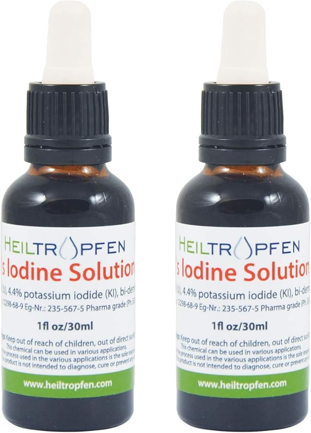 2X 2.2% Lugol's Iodine Solution 2x1 Fl Oz - 2x30 ml | Pharmaceutical Grade Ingredients | Lugols Solution Made with Iodine and Potassium Iodide | Set of Two Bottles | Heiltropfen®
