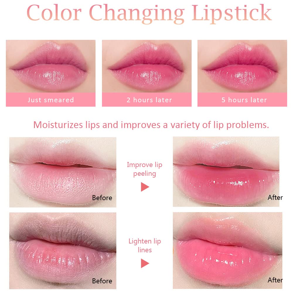 evpct 3Pcs Peach Strawberry Grape Tinted Lip Balms PH Lip Color Changing Lipstick Stain Gift Set Queen for Women Girls Korean Mood Long Lasting Color Change Light Pink Lipstick Lip Tint Gloss