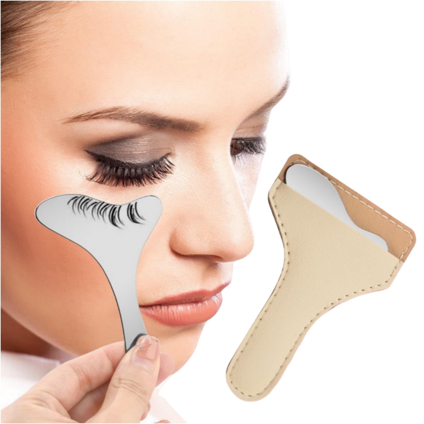 Hunqia 2Pcs 304 Stainless Steel Eyeliner Stencil, Multi-functional Facial Massage Scratching Tool, Eyeliner Aid, Eyeliner Eyelash Lipstick Eyeshadow Applicator Aid. Multi-functional eye make-up tool.