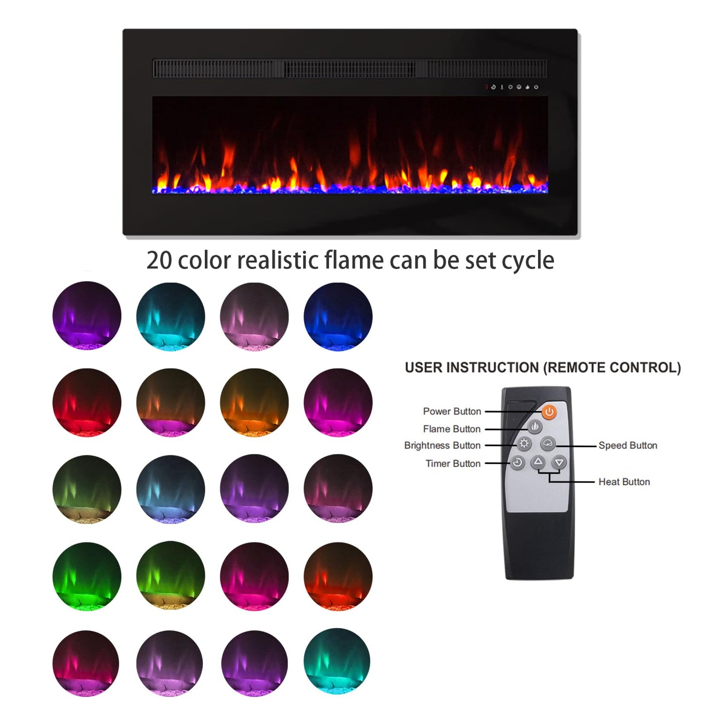 Panana Electric Fireplace Heater Wall-Mounted or Recessed Electric Fireplace Inserts with Timer, Touch Screen/Remote Control, Adjustable Flame Color and Speed,5000 BTU Heat Output (50")