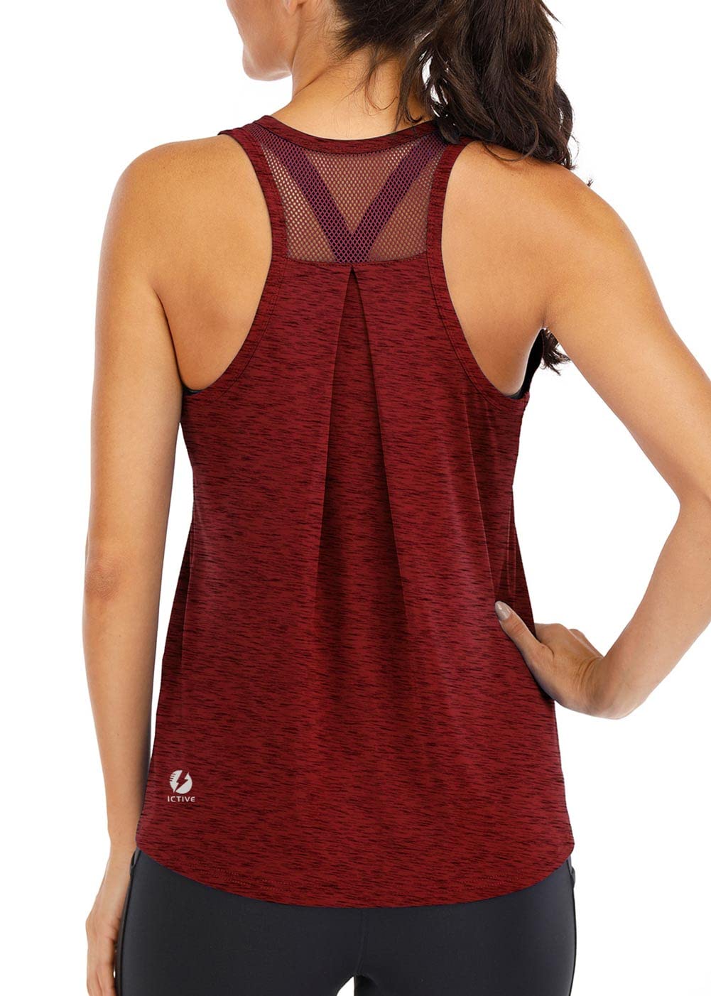 ICTIVE Workout Tops for Women Loose fit Racerback Tank Tops for Women Mesh Backless Muscle Tank Running Tank Tops Workout Tank Tops for Women Yoga Tops Athletic Exercise Gym Tops Burgundy S