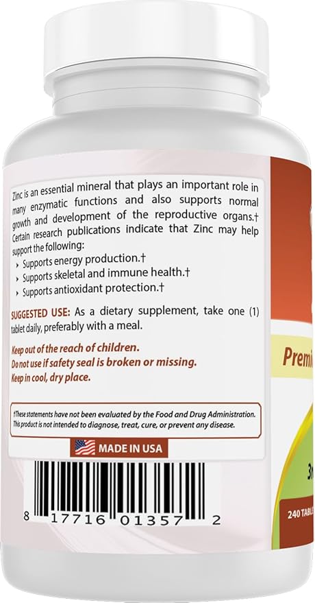 Best Naturals Zinc Supplement as Zinc Gluconate 50mg 240 Tablets - Immune Support