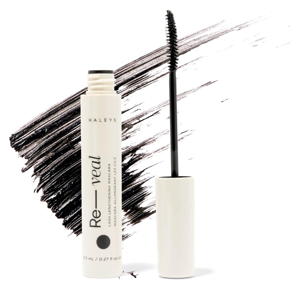 Haleys Re-veal Lash Lengthening Mascara - VEGAN & CRUELTY-FREE Makeup, Curved Wand for Feathery Lash-Extension Look, Lightweight Korean Formula (Black)