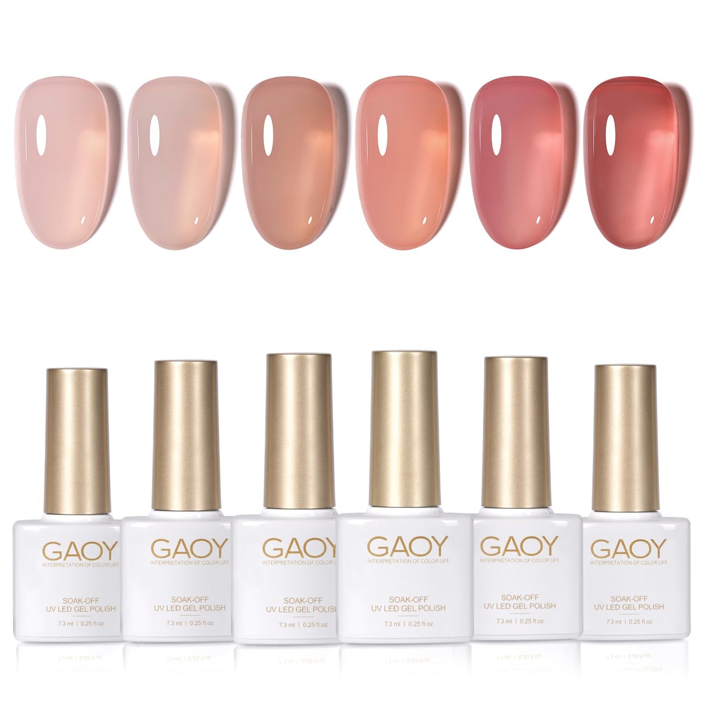 GAOY Jelly Nude Gel Nail Polish Set, 6 Transparent Colors Sheer Red Pink Brown Soak Off UV Light Cure Gel Polish Kit for Salon and Nail Art DIY at Home