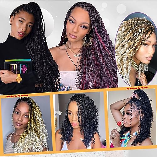 Beverlee 14 Inch Boho Braids - 128 Strands Pre-Looped Synthetic Crochet Hair for Black Women - Bohemian Messy Box Braids with Curly Ends