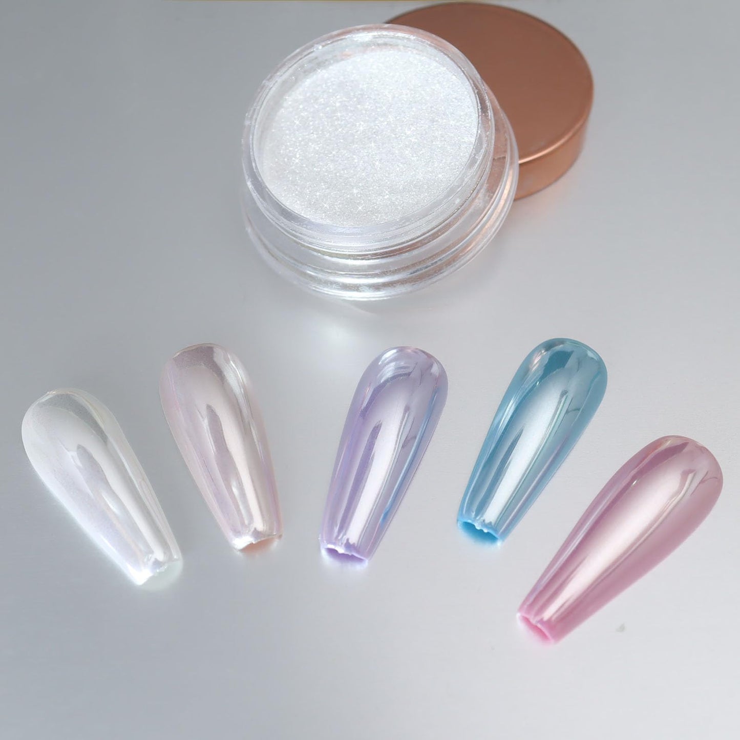 Allstarry Unicorn Chrome Nail Powder, Aurora Mermaid Iridescent White Pearl Nail Chrome Powder Pigment Glitter Fairy Dust for Nail Art, Manicure, Gel Nail Polish - Moonlight White