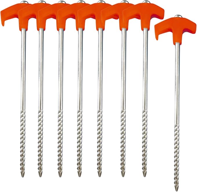 8Pcs Tent Stakes Heavy Duty Camping Stakes, 8" Non-Rust Metal Tent Pegs, Metal Threaded Tent Spikes, Tent Pegs Camping Stakes, Metal Tent Spikes for Outdoor Camping,Garden,Hiking