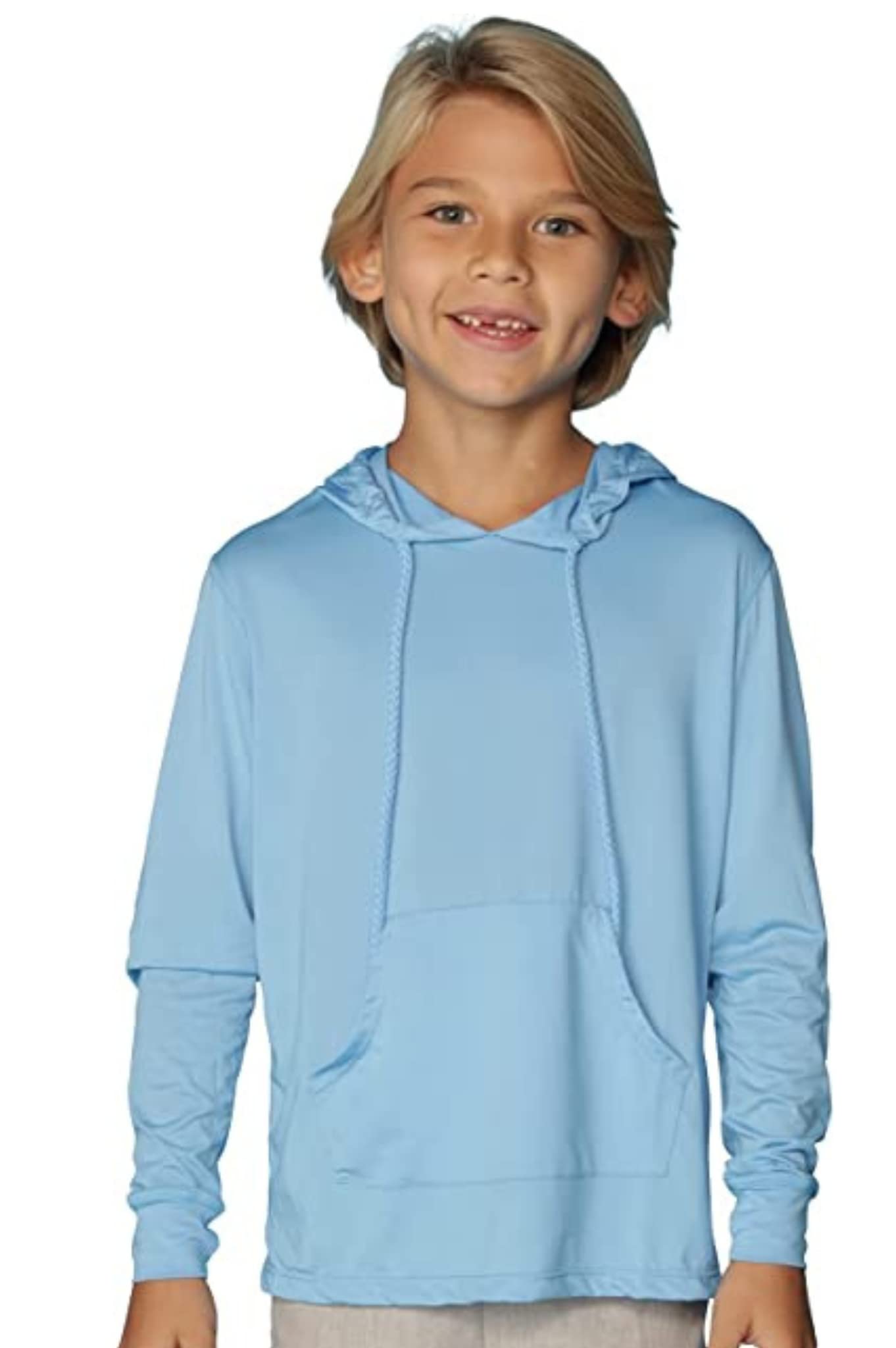 INGEAR Boys UPF 50+ Sun Protection UV Hoodie T-Shirt Long Sleeve with Pockets SPF Shirt Boys Sun Shirt with Hood (US, Alpha, X-Large, Regular, Sky Blue)