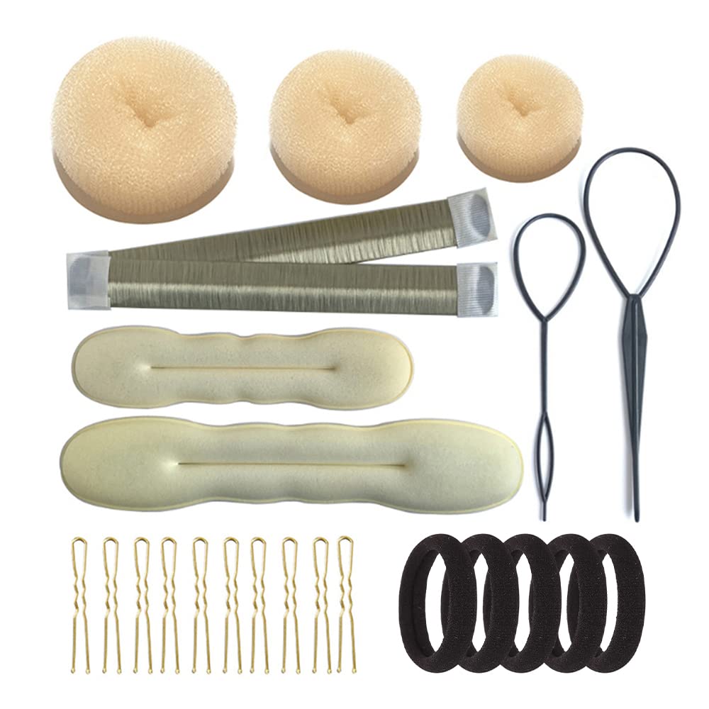 iFlyMars Hair Accessories Set: Foam Bun Shapers, French Twist Clip, Snap Buns, Elastic Bands, Hair Pins (Blonde)