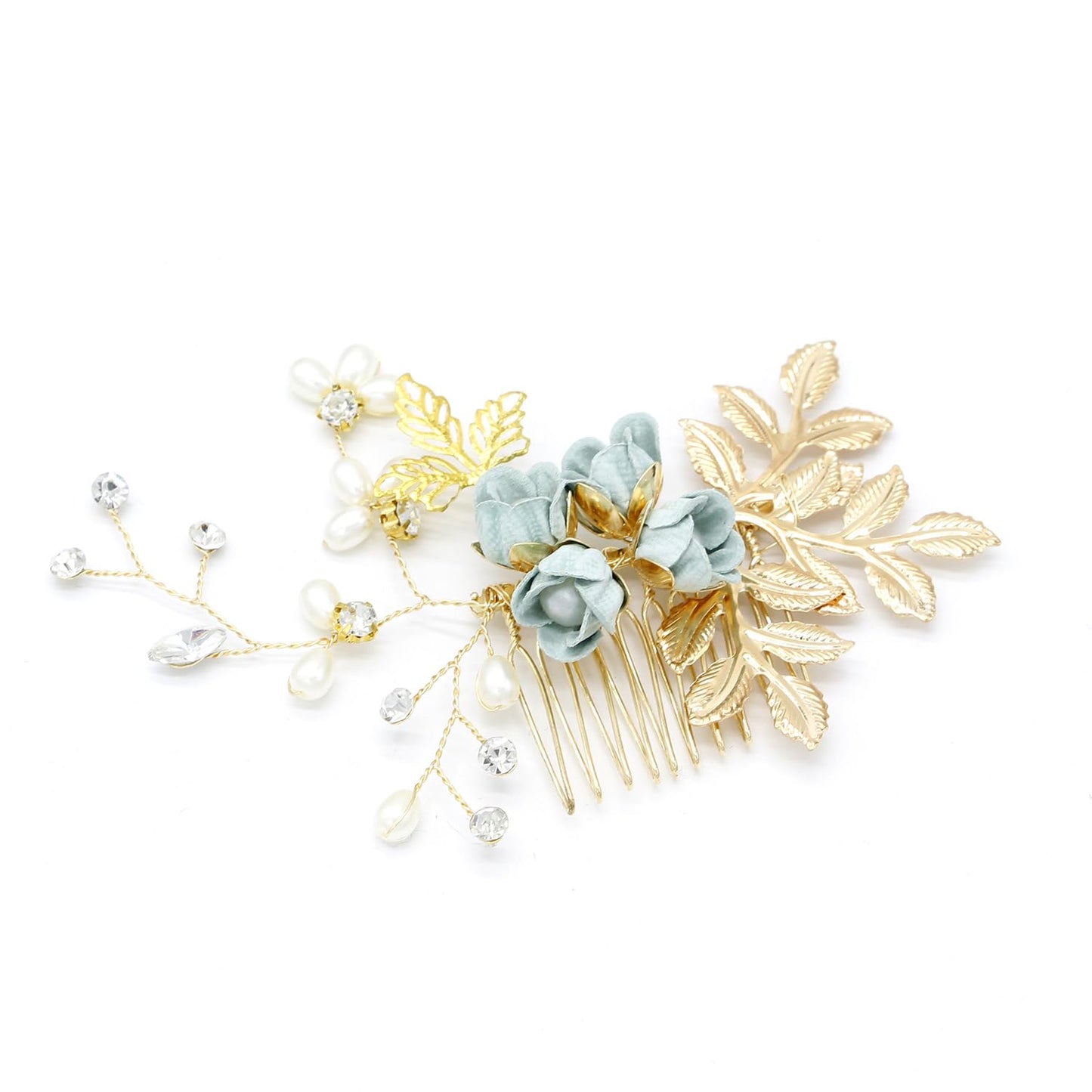 Bridal Hair Combs, Wedding Hair Comb Crystal Flower Hair Clips Bride Bridesmaid Hair Sides Comb Rhinestone Barrettes, Pearl Flower Hair Pins Hair Accessories for Women Girls (GreenA)