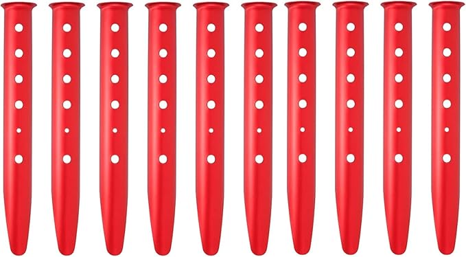 Aluminum Tent Stakes for Camping in Snow & Sand 10PCS Beach Canopy Tent Stakes U-Shaped Tent Pegs Lightweight Ground Nails for Beach Shade Canopy Hiking Backpacking Boating Picnic (Red)