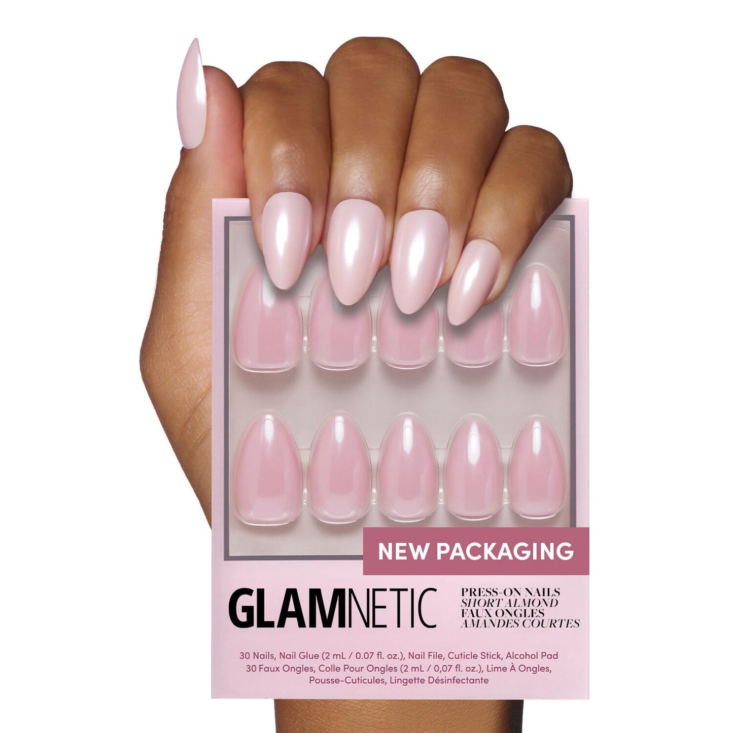 Glamnetic Press On Nails - First Kiss | Short Almond Neutral Pink Nails with a Glaze Finish | 15 Sizes - 30 Nail Kit with Glue