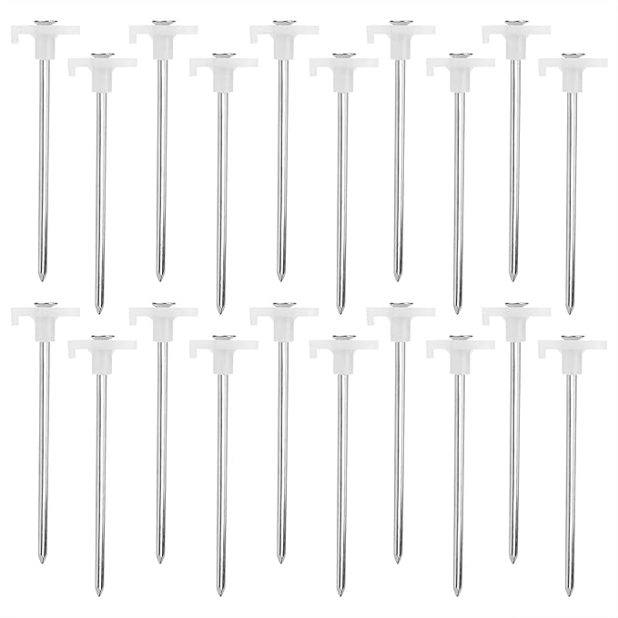 Tent Stakes, Galvanized Steel Pop Up Tent Stakes Pegs with Fluorescent Stopper for Pitching Camping Tents Canopy (White 20pcs)