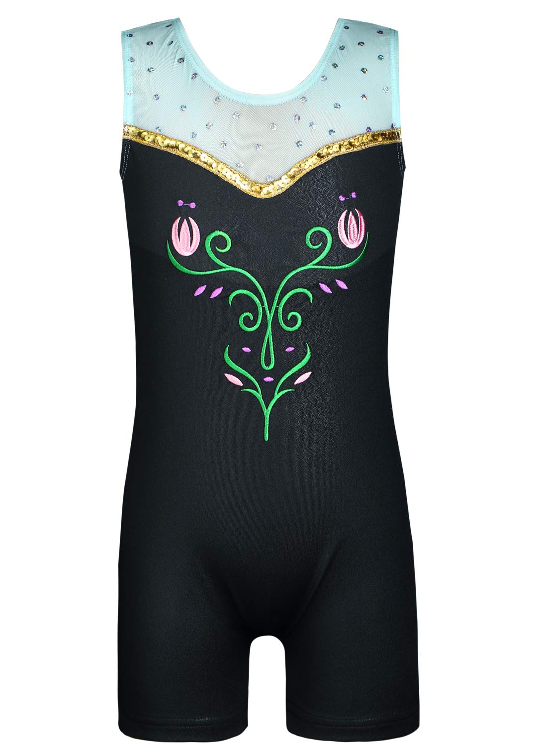 HOZIY Leotards With Shorts for Girls Gymnastics 5t Size 5-6 Years Old Biketard Black Lace Sequins