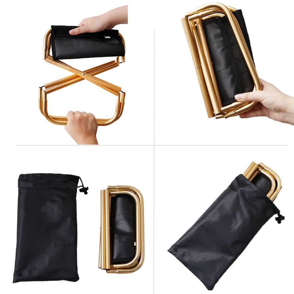 HOOWIFFY Folding Chair Portable Stool Golden Metal Oxford Cloth 1Set for Camping Traveling