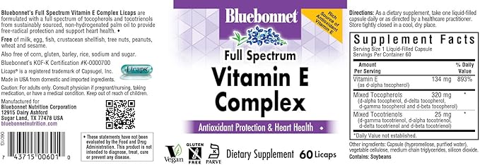 Bluebonnet Natural Full Spectrum Vitamin E Complex - 60 Licaps