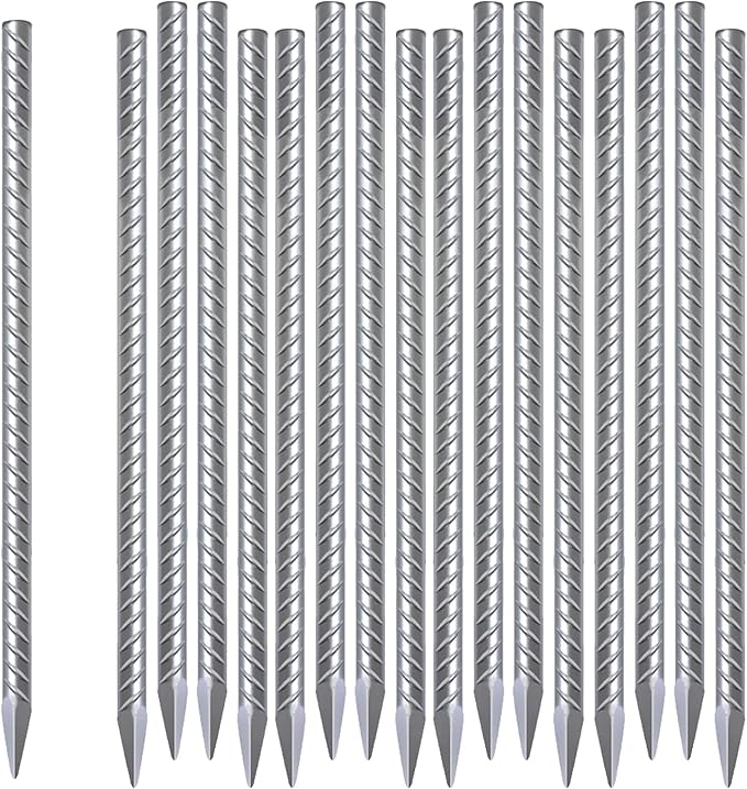 Rebar Stakes 16 Inch 17 Pack Tent Stakes Heavy Duty Metal J Hook, Fence Stakes for Trampoline, Fence, Camping Tent (17, I-16 x2/5")