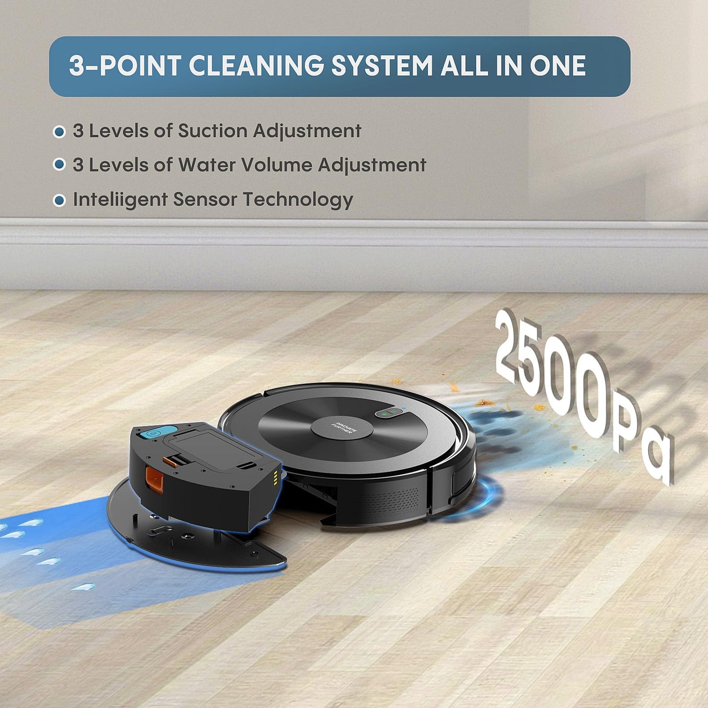 AZQQ Robot Vacuum and Mop Combo: 2-in-1 Robot Vacuum Cleaner 2500Pa Strong Suction & Tangle-Free & Alexa/APP Control & Self-Charging, Schedule Cleaning Robotic Vacuum for Pet Hair, Hard Floor, Carpet