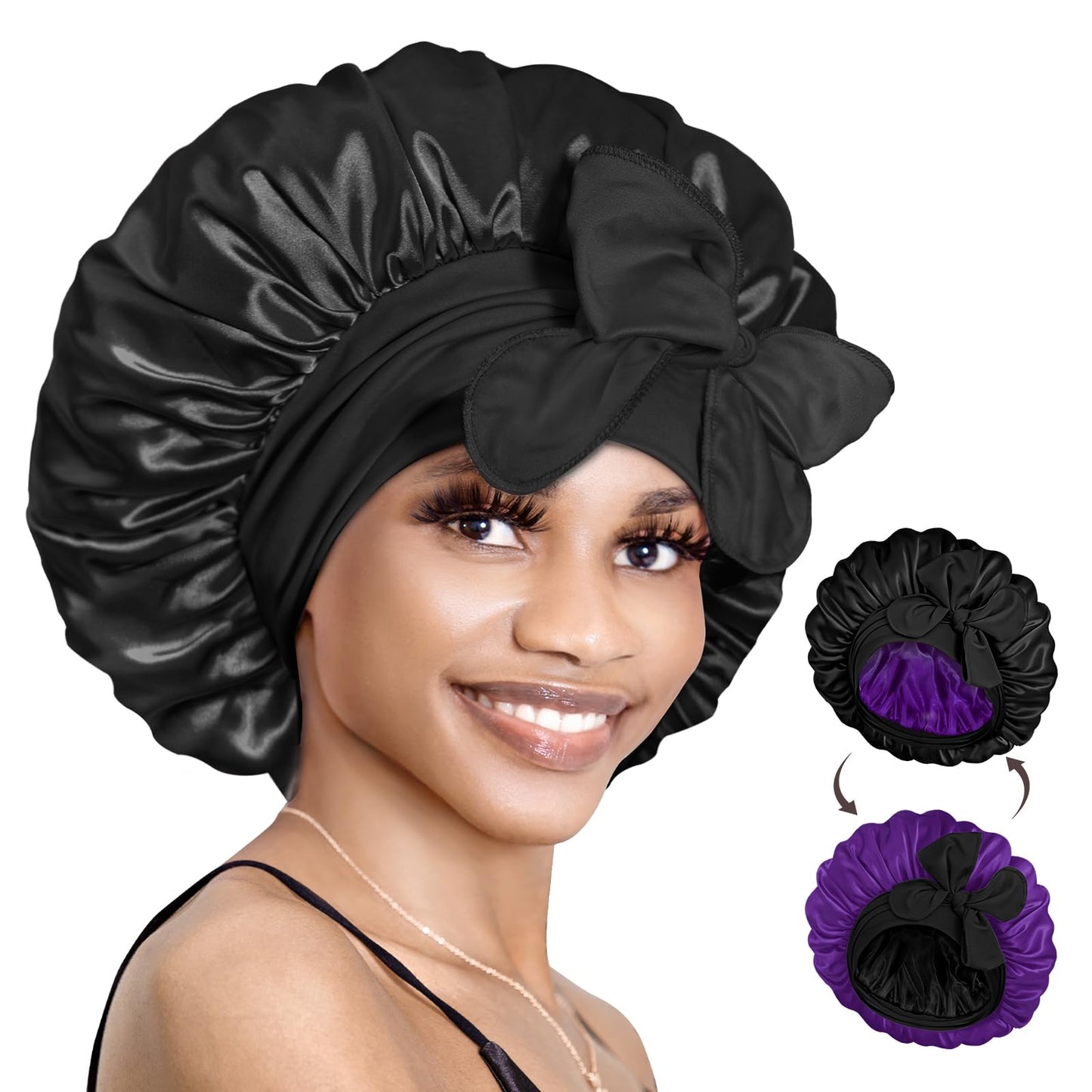 BONNET QUEEN Silk Bonnet for Sleeping Women Hair Bonnet REVERSIBLE Double Layer Satin Bonnet Tie Bonnet Sleep Satin Hair Wrap Ni
