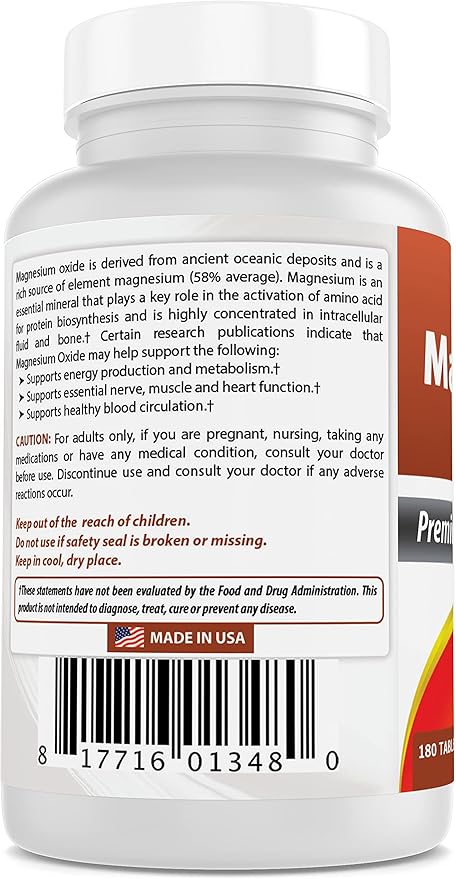 Best Naturals Magnesium oxide 500 mg 180 tablets