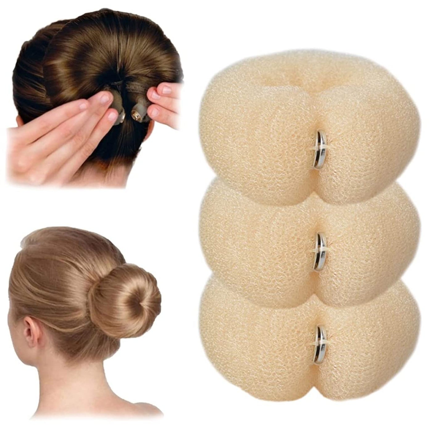 3 Pcs Women's Hair Styling Tools: DIY Hair Foam Ring Shaper, Hair Donut Bun Accessory, Long Nylon Buckle Ring for Magic Ponytail Holder (3 Beige)